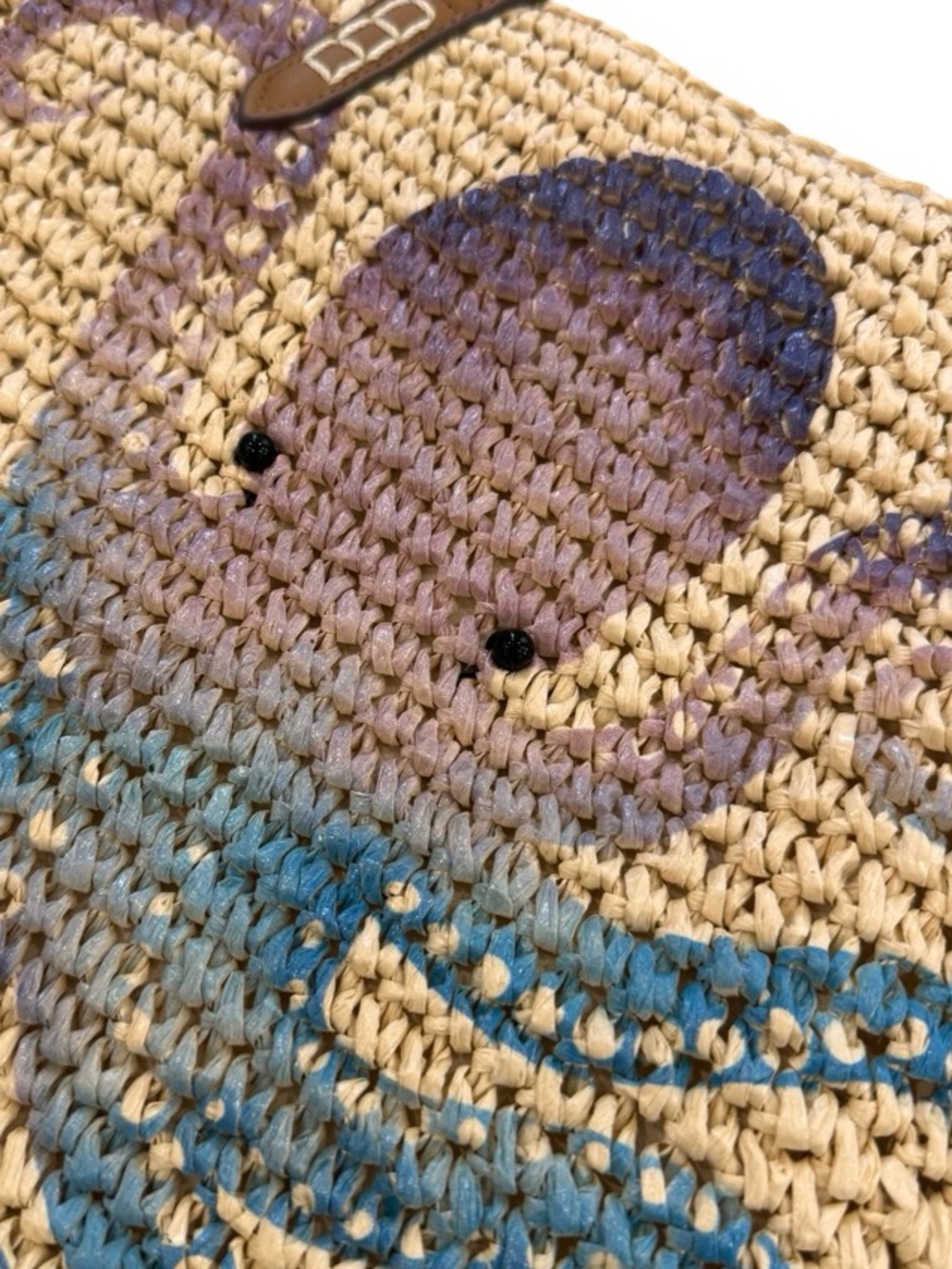 INC. Straw Tote with Blue and Purple Octopus and Brown Straps - Picture 2 of 6